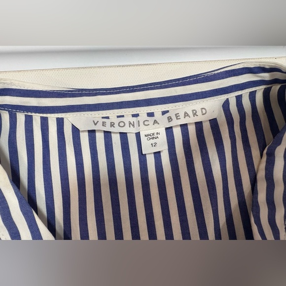 Veronica Beard Striped Asymmetrical Ruched Cotton Shirt Dress - Picture 9 of 16